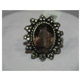 Smokey Quartz & German Silver Ring