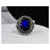 Blue Quartz & German Silver Ring Sz 6