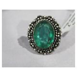Green Quarts & German Silver Ring Sz 7