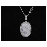 Rose Quarts & German Silver Pendant w/18" Chain