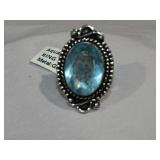 Aquamarine Quartz & German Silver Ring Sz 6