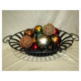 Black Metal Basket w/ Decorative Balls 26" W