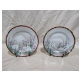 2 Crane & Iris Plates 7" Dia