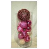 Clear Glass Vase w/ Decorative Pink Balls