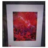 Red Abstract Print in Frame Apprx 30"T x 24"W