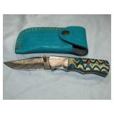 MHS Cutlery Damascus Folding Knife w/ Blue Case 7"