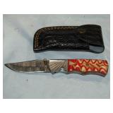 MHS Cutlery Damascus Folding Knife w/ Black Case