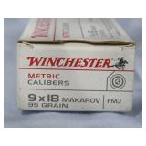 Winchester 9 x 18 Makarov 95 Grain FMJ 50 Rounds