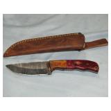 MHS Cutlery Damascus Knife w/ Brown Case 8"