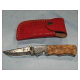 MHS Cutlery Damascus Folding Knife 7" w/ Red Case
