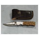 MHS Cutlery Damascus Knife w/ Brown Case 7"