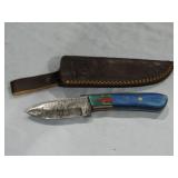 MHS Cutlery Damascus Knife w/ Blue Handle 8"