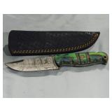 MHS Cutlery Damascus Knife w/ Green Blue Handle
