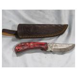 MHS Cutlery Damascus Knife w/ Red Handle 8"