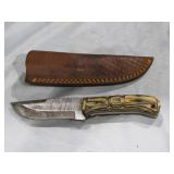 MHS Cutlery Damascus Knife w/ Brown Case 8"