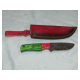 MHS Cutlery Damascus Knife w/ Green Handle 8"