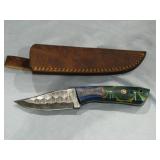 MHS Cutlery Damascus Knife w/ Brown Case 8"