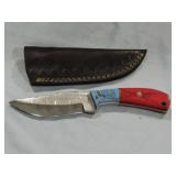MHS Cutlery Damascus Knife w/ Blue & Red Handle 8"