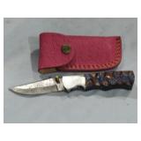 MHS Cutlery Damascus Knife w/ Pink Case 7"