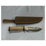 MHS Cutlery Damascus Knife w/ Tan Case 8"