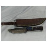 MHS Cutlery Damascus Knife w/ Blue & Black Handle