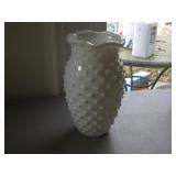 White Hobnail Vase 8" T