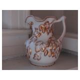 White & Gold Pitcher 10" T