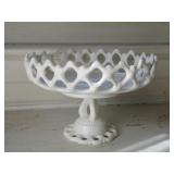 Milk Glass Fruit Bowl 6 1/2" T x 10" W