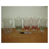 Butterfly Etched Glasses & Glass Pitcher