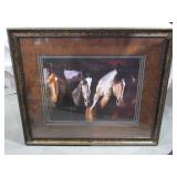 3 Horse Print In Frame Needs New Hanging Wire