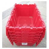 6 Red Plastic Flip Top Tubs Approx 12" T x 17"