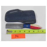 Damascus Knife w/ Red, White, Blue Handle