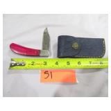Pink Damascus Pocket Knife In Belt Holster