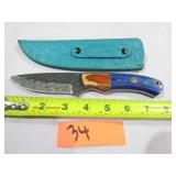 Damascus Knife w/ Turquoise Sheath