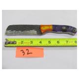 Damascus Knife w/ Purple & Orange Handle
