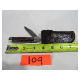 Damascus Pocket Knife w/ Blue Red Green Handle