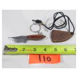 Small Damascus Keychain Knife w/ Necklace Sheath