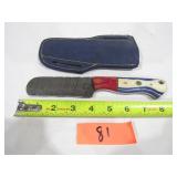 Damascus Knife w/ Red White Blue Handle