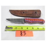 Damascus Knife w/ Orange Pink White Blue Handle