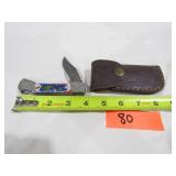 Damascus Pocket Knife w/ Blue Green Handle