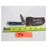 Damascus Pocket Knife w/ Black & Blue Handle