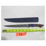 Damascus Knife w/ Blue & Brown Handle
