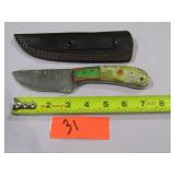 Damascus Knife w/ Yellow & Green Handle