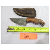 Damascus Knife w/ Orange / Wood Handle