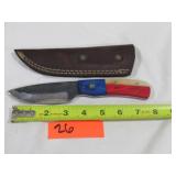 Damascus Knife w/ Red White & Blue Handle