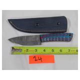 Damascus Blue Handled Knife w/ Sheath