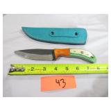 Damascus Knife w/ Green & White Handle