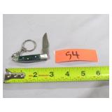 Damascus Keychain Knife w/ Green & Blue Handle