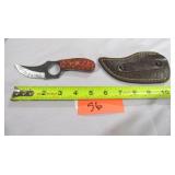 Curved Blade Damascus Knife Pink/Wood Handle