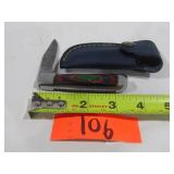 Damascus Pocket Knife w/ Green, Red, Blue Handle